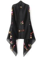 Shein Black Flower Embroidery Vintage Scarf