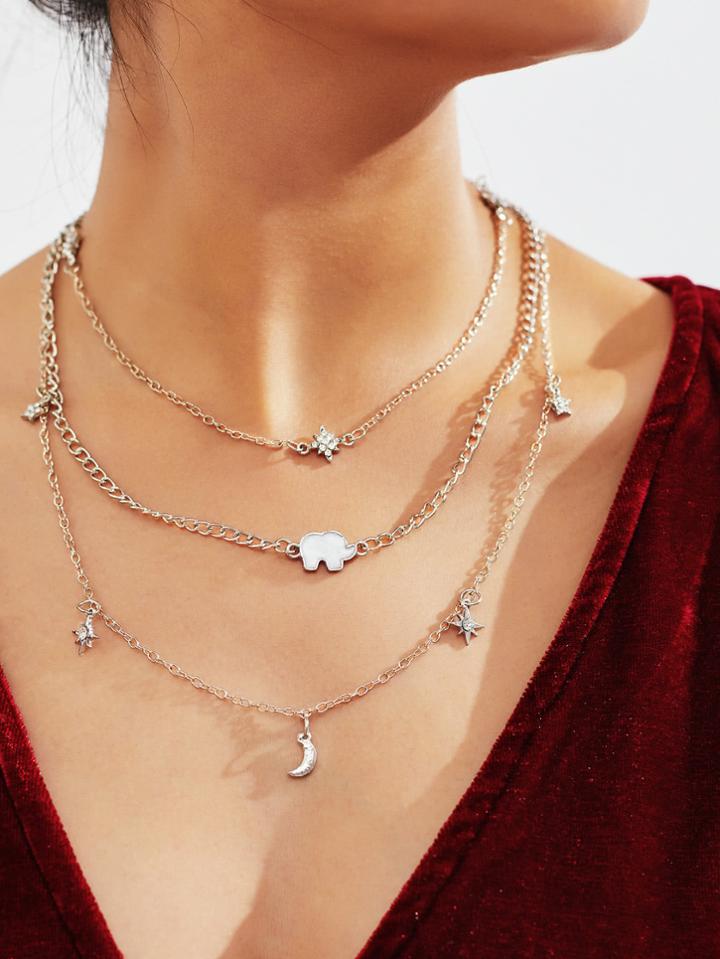 Shein Elephant & Star Detail Layered Link Necklace