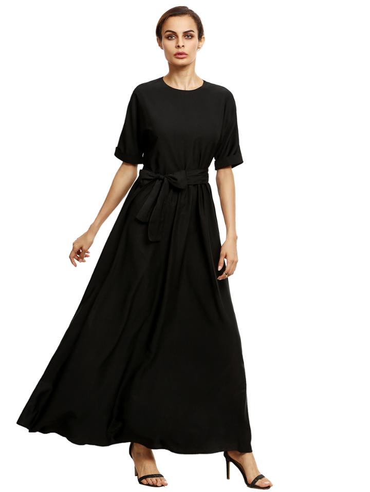 Shein Black Round Neck Maxi Dress