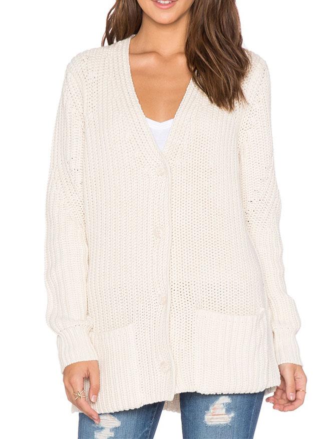 Shein White Long Sleeve Pockets Coat