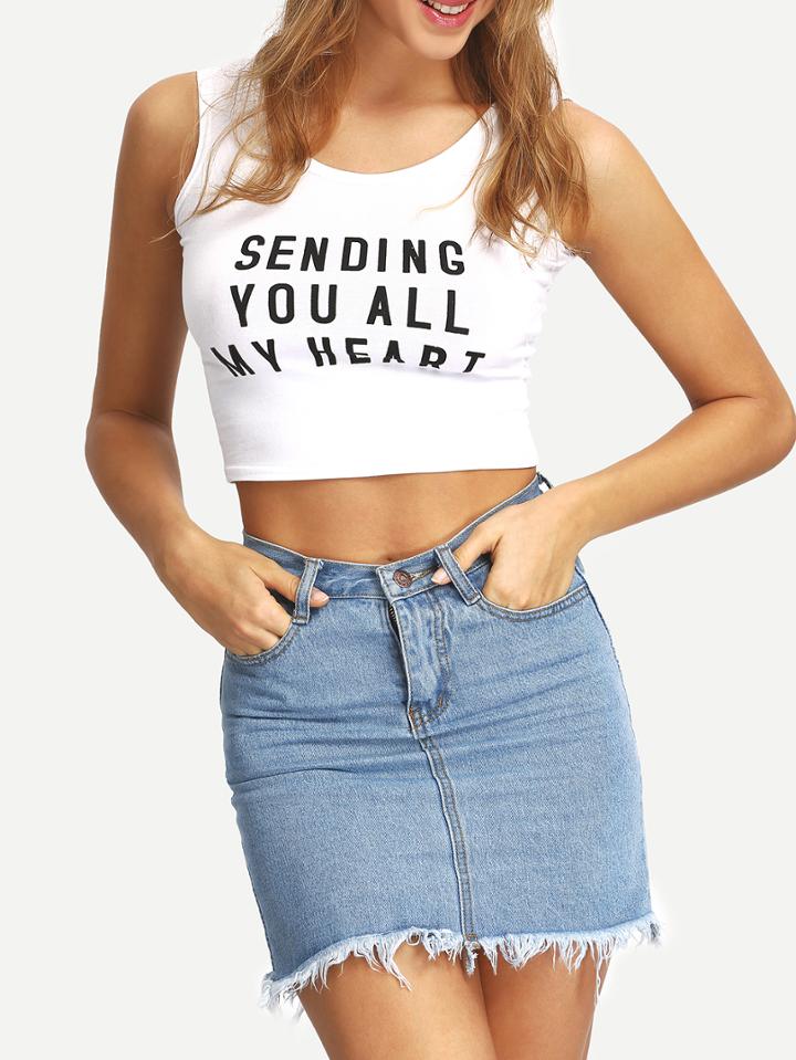 Shein Slogan Print White Crop Tank Top
