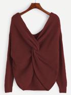 Shein Brick Red Double V Neck Knot Sweater