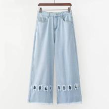 Shein Cut Out Detail Raw Hem Wide Leg Jeans