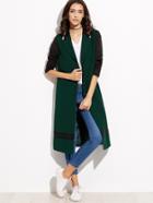 Shein Green Contrast Sleeve Varsity Striped Detail Long Coat
