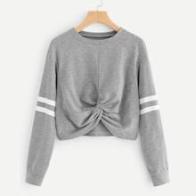 Shein Twist Detail Varsity Sleeve Sweatshirt