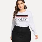 Shein Plus Stripe And Letter Print Tee