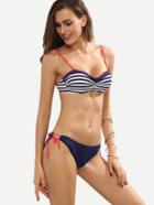 Shein Navy Striped Print Mix & Match Bikini Set