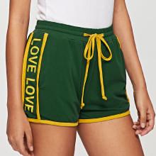 Shein Letter Side Contrast Binding Drawstring Waist Shorts