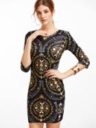 Shein Black Ornate Print Sheath Dress