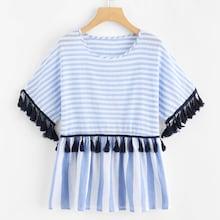 Shein Fringe Trim Striped Top