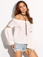 Shein White Off The Shoulder Split Bell Sleeve Blouse