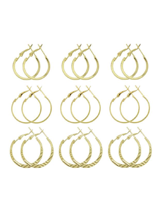 Shein Gold 9 Pairs/set Minimalist Jewelry Geometric Circle Statement Hoop Earrings