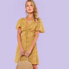 Shein Drawstring Front Butterfly Sleeve Floral Dress
