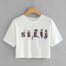 Shein Short Sleeve Crop Graphic Tee