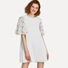 Shein Applique Embroidery Flutter Sleeve Swing Dress