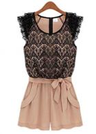 Rosewe Black And Pink Color Blocking Lace Mini Rompers