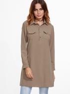 Shein Khaki Long Blouse With Pockets