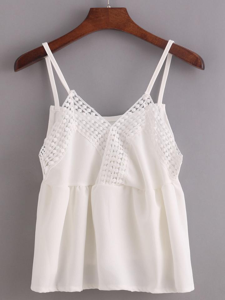 Shein Lace Neckline Surplice Front Peplum Cami Top - White