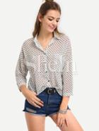 Shein White Polka Dot Pockets Bottons Blouse
