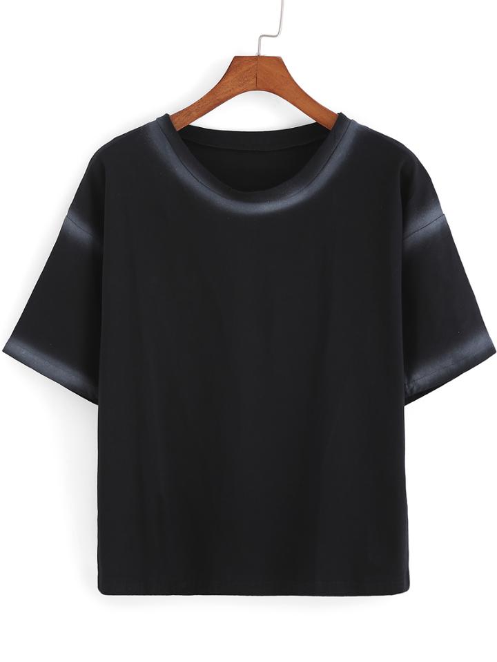 Shein Black Round Neck Loose Crop T-shirt