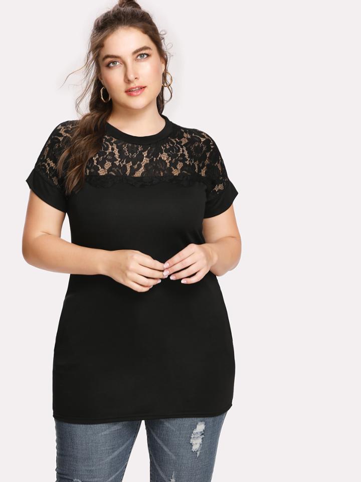 Shein Guipure Lace Panel T-shirt