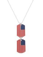 Shein Silver Enamel Red Stripe Usa Flag Pendant Necklace