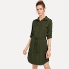 Shein Roll-up Sleeve Tie Waist Shirt Dress