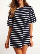 Shein Navy White Crew Neck Striped Tee Dress