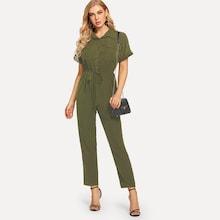 Shein Button Half Placket Drawstring Waist Jumpsuit