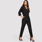 Shein Drawstring Waist Single Breasted Jumpsuit