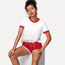 Shein Ringer Top And Drawstring Waist Shorts Set