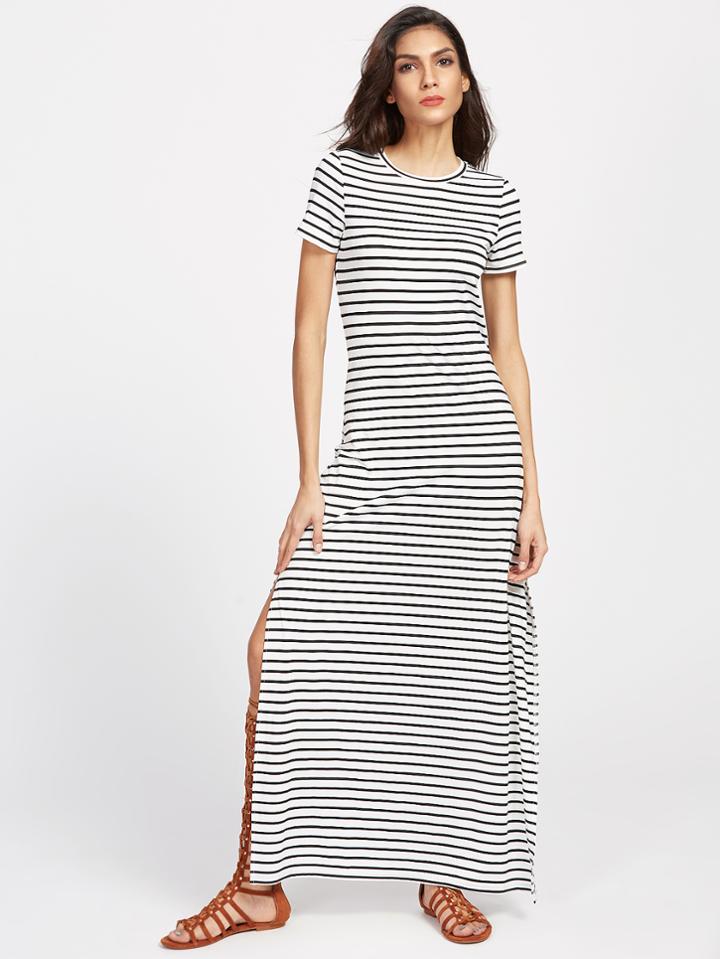 Shein Striped Side Slit Maxi Tee Dress