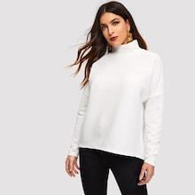 Shein Mock-neck Drop Shoulder Ribbed Sweatshirt