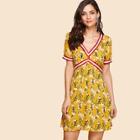 Shein Striped Tape Detail Floral Dress