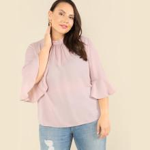 Shein Plus Mock Neck Flounce Sleeve Top