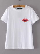 Shein White Lip Print Casual T-shirt