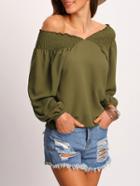 Shein Army Green Off The Shoulder Crop Blouse