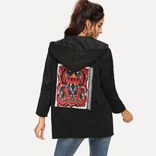 Shein Embroidered Back Hooded Jacket
