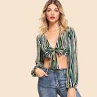 Shein Knot Front V-neck Striped Top