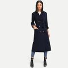 Shein Rolled Tab Sleeve Double Breasted Longline Coat