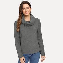 Shein Solid High Neck Teddy Sweatshirt