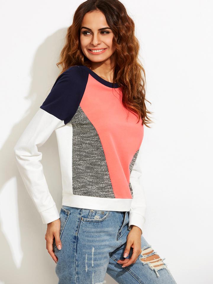 Shein Color Block Raglan Sleeve Sweatshirt