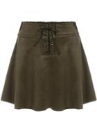Shein Army Green Lace Up Flare Skirt