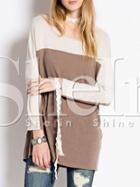 Shein Brown Color Block Crew Neck T-shirt