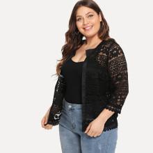 Shein Plus Lace Floral Open Front Coat