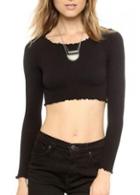 Rosewe Sexy Round Neck Long Sleeve Woman T Shirt Black