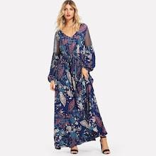 Shein Mesh Insert Lantern Sleeve Paisley Dress
