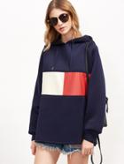 Shein Navy Printed Raglan Sleeve Structured Hoodie