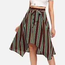 Shein Self Tie Waist Striped Dip Hem Skirt