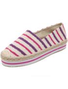 Shein Pink Round Toe Striped Flat Shoes
